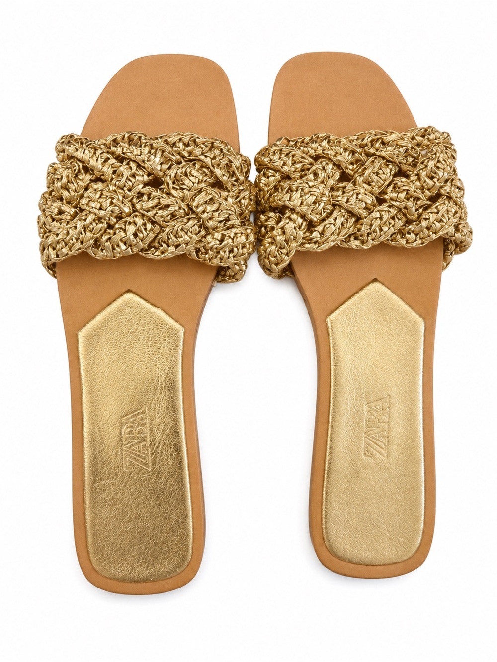 Zara Gold Braided Woven Slide Sandals Women’s Size 8.5 Like New